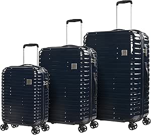 حقيبة امتعة بعجلات وهيكل صلب للجنسين من ايمينيت، مصنوعة من بولي كربونات خفيف الوزن بـ4 عجلات مزدوجة قابلة للدوران بزاوية 360 درجة، مزودة بقفل حماية TSA، طراز KH53-Mirror, Set of 3، أزرق داكن