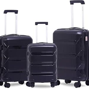 شنطة سفر من البولي بروبيلين من ريفليكشن بلاتينيوم، متينة وخفيفة الوزن، مقبض تلسكوبي، عربة امتعة سفر عمودية قابلة للتوسيع مع 8 عجلات هادئة 360 درجة وقفل تي اس ايه (مجموعة من 3 قطع، 20 و24 و28 انش)،