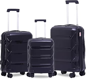 شنطة سفر من البولي بروبيلين من ريفليكشن بلاتينيوم، متينة وخفيفة الوزن، مقبض تلسكوبي، عربة امتعة سفر عمودية قابلة للتوسيع مع 8 عجلات هادئة 360 درجة وقفل تي اس ايه (مجموعة من 3 قطع، 20 و24 و28 انش)،