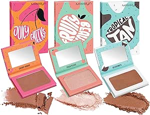ميسلاين مجموعة من 3 باليت مكياج للنساء، 3 باليت مع مرآة، بلش، بودرة تكثيف، مرطب