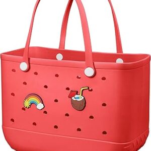 حقيبة للشاطئ، حقيبة توت كبيرة مقاومة للماء من المطاط للنساء، حقيبة يد قابلة للغسيل للرياضة والشاطئ والسوق وحمام السباحة والسفر من كيو-كستان