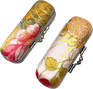 مياو جين حافظة احمر شفاه مع مراة لتخزين احمر الشفاه مع قفل من الحديد بتصميم صغير محمول بنمط زهور عتيقة، حافظة مستحضرات تجميل بطبعة جلد الفهد، زهرة صغيرة من قطعتين