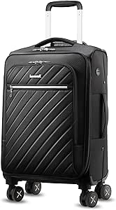 شنطة سفر سوفت سايد محمولة من لوجيكس - شنطة قابلة للتوسيع 20 انش مع عجلات دوارة، جيب امامي للاب توب - شنطة سفر خفيفة الوزن بعجلات للنساء والرجال (اسود)، نايلون