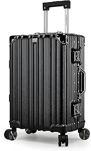 حقيبة سفر عصرية خفيفة الوزن بإطار من الألومنيوم كابين برو بهيكل صلب البولي كربونات بـ 4 عجلات دوارة مزدوجة 360 درجة حمل 20 بوصة لون أسود موديل CP001