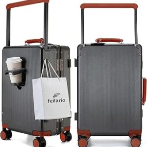 حقيبة سفر بعجلات دوارة صلبة بإطار من الألومنيوم كابتن كبيرة للغاية بدون سحاب مع حامل أكواب للجوال فيلاريو