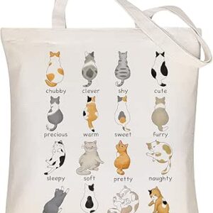 حقيبة يد كبيرة توت قماشية للنساء بتصميم قطة لطيفة، حقيبة قطنية للتسوق والشاطئ قابلة لإعادة الاستخدام للبقالة والمكياج من لويز مايليس