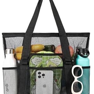 شنطة شاطئ شبكية للنساء، مع رباط مضادة للماء والرمل، وخفيفة الوزن للسفر والعطلات وصالة الألعاب الرياضية والتسوق وغيرها