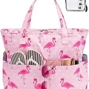 شنطة كبيرة توت للشاطئ وحمام السباحة للنساء والسيدات، شنطة حمل كبيرة لصالة الالعاب الرياضية مع مساحة تخزين رطبة لعطلة نهاية الاسبوع والسفر مقاومة للماء