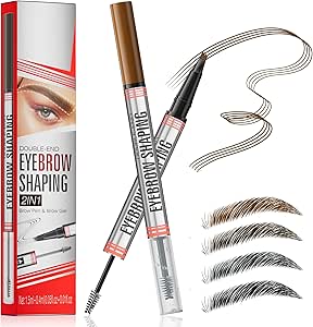قلم حواجب ميكروبلادينج من ديفيساب - قلم حواجب سحري 2 في 1 ثنائي الطرف لحواجب العينين للنساء مع 4 رؤوس شوكة وفرشاة تصفيف الحواجب للحصول على حواجب وشعر طبيعي يشبه الشعر (بني فاتح)