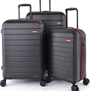 تراك حقيبة سفر صلبة بعجلات، 4 عجلات ، 3 قطع - لون اسود، أكريلونيتريل بوتادين ستايرين (ABS)