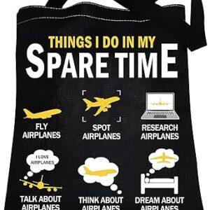 شنطة يد كبيرة توت من القماش بطبعة عبارة «Things I Do In My Spare Time » لمحبي الطيارين والطيارين