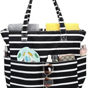 شنطة كبيرة توت للشاطئ مع جيوب بسحاب، مقاومة للماء والرمل، شنطة حمام السباحة وصالة الالعاب الرياضية مع جيب مبلل، مناسبة للسفر للنساء