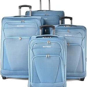 مجموعة شنط سفر مرنة بعجلات مكونة من 4 قطع من نيو ترافيل، طراز CS103/ لون نافي, كحلي، نايلون