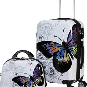 مجموعة حقائب سفر محمولة بعجلات مكونة من 2 قطعة باللونين الأبيض والأسود وتصميم فراشة من وارلد ترافلر، متعددة الألوان