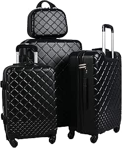 مورانو مجموعة شنط سفر بعجلات مكونة من 4 قطع - اسود، أكريلونيتريل بوتادين ستايرين (ABS)