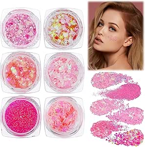 عبوة من 6 قطع جل لامع شفاف للوجه والجسم من ليلبيتي، مجموعة جليتر للاحتفالات للاطفال والكبار، ترتر لامع للمكياج والشعر والحرف اليدوية، زهري وذهبي