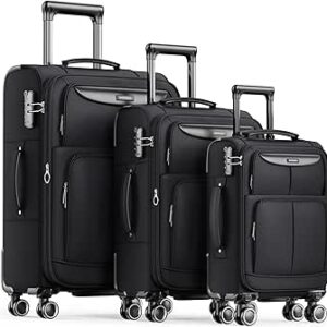 مجموعة حقائب سفر متينة وخفيفة الوزن وقابلة للتوسيع من 3 قطع مع عجلات دوارة مزدوجة وقفل تي اس ايه شوكوو
