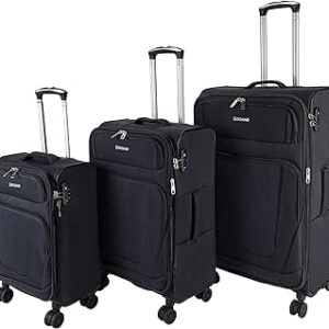 مجموعة حقائب خفيفة الوزن بجانب ناعم مع عجلة دوارة مزدوجة من جيوردانو، اسود، مجموعة من 3 قطع 19/24/28 انش