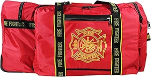 شنطة دفل بعجلات بتصميم رجل الاطفاء (احمر)