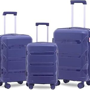 شنطة سفر من البولي بروبيلين من ريفليكشن بلاتينيوم، متينة وخفيفة الوزن، مقبض تلسكوبي، عربة امتعة سفر عمودية قابلة للتوسيع مع 8 عجلات هادئة 360 درجة، قفل تي اس ايه (مجموعة من 3 قطع، 20 و24 و28 انش)،