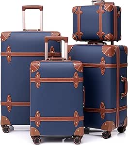 ان زد بي زد مجموعة شنط سفر كلاسيكية مكونة من 4 قطع، شنطة لطيفة للحمل مع عجلات دوارة وقفل تي اس ايه (لون كحلي)، جلد