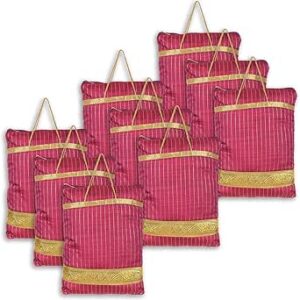 كوبر اندستريز حقيبة يد من البوليستر بطبعة شرائط / حقيبة بقالة للنساء/الفتيات مع مقبض عبوة من 9 قطع (بينك فاتح) 54KM4048، زهري فاتح