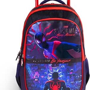شنطة بعجلات للاطفال بتصميم سبايدرمان مقاس 18 انش - شنطة ظهر مريحة خفيفة الوزن ومتينة للطلاب بعمر 6 سنوات فما فوق - مثالية للسفر والمدرسة للاولاد