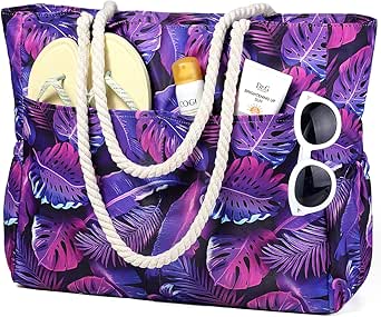 رافو شنطة شاطئ كبيرة جدا للنساء مع سحاب مقاومة للماء والرمل، شنطة كتف خفيفة الوزن لحمام السباحة مع جيوب متعددة للعائلة