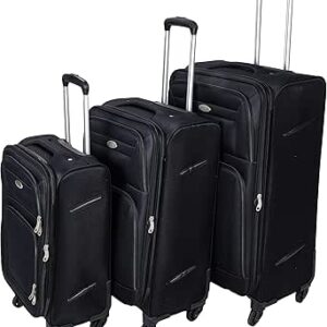 مجموعة شنط سفر مكونة من 3 قطع تتميز بملمس ناعم واربع عجلات للجنسين من تيك اوف، لون اسود