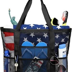 حقيبة للشاطئ، حقيبة كبيرة للشاطئ للنساء السفر، حقيبة شاطئ شبكية للألعاب ، منشفة، فليب فلوبس، أسود