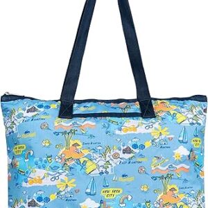 شنطة كبيرة توت للتسوق مزينة برسومات ساحلية لمدينة نيويورك من لي سبورت ساك، 3521/ لون F953 - بطابع نيويورك وهامبتونز وتصميم جرافيك مذهل: للشواطئ والتنس والقوارب والجتني وركوب الدراجات وحمل اللابتوب