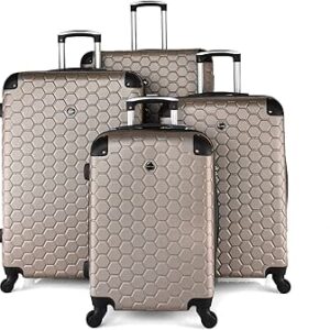مجموعة شنط سفر صلبة مكونة من 4 قطع من نيو ترافيل، طراز 852 بلون ذهبي بيج، بلاستيك