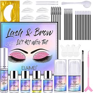 طقم تجعيد الحواجب ورفع الرموش بصبغة سوداء مع تعليمات مفصلة يدوم لمدة 6-8 أسابيع سهل الاستخدام للمبتدئين والمحترفين يحقق جودة صالونات التجميل بنتائج آمنة وفعالة، طبيعي، من ايليمي