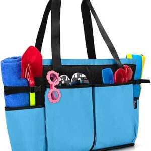 حقيبة شاطئ شبكية مع سحاب، حقيبة كبيرة جدًا للشاطئ أو رحلة حمام السباحة من فاروم, أزرق