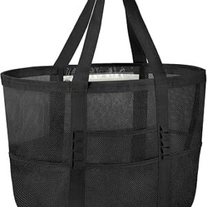 باليين شنطة شاطئ كبيرة لحمام السباحة، شنطة شاطئ شبكية للالعاب والمناشف والشباشب بلون اسود، مقاس واحد