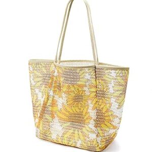 شنطة شاطئ شبكية كبيرة مع جيب داخلي بسحاب من كاليدي، شنطة كتف للنساء، شنطة يد قابلة للطي، شنطة تسوق للشاطئ والعائلة، للسفر والتسوق، 38 × 35 × 16 سم، عباد الشمس