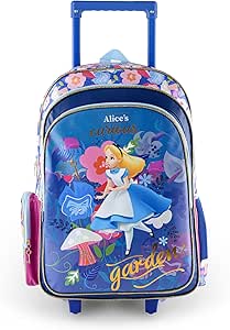 حقيبة مدرسة بعجلات بتصميم حديقة كيوريوس بتصميم اليس في بلاد العجائب من تروكير، 40.6 سم، نايلون، ألوان متعددة