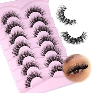 رموش عين القطة بمظهر طبيعي، رموش صناعية ناعمة بشريط شفاف، رموش صناعية مجعدة سي سي، عبوة من 7 ازواج من الرموش الصناعية المنفوشة ثلاثية الابعاد من 7 ازواج ماففني