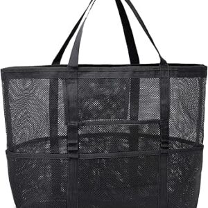 شنطة شاطئ شبكية من جنافوتو - شنطة كبيرة توت بسحاب وجيوب متعددة مناسبة للشاطئ العائلي والالعاب والعطلات، اساسية