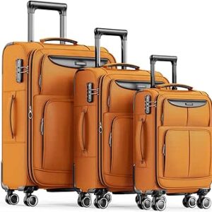 مجموعة أمتعة شوكوو مكونة من 3 قطع من حقائب السفر الناعمة القابلة للتوسيع خفيفة الوزن ومتينة بعجلات مزدوجة دوارة قفل TSA (50.8 سم / 60.96 سم / 71.12 سم)