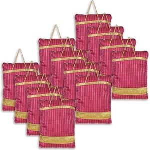 كوبر اندستريز شنطة يد مطبوعة بشرائط من البوليستر/شنطة بقالة للنساء/الفتيات مع مقبض عبوة من 12 قطعة (بينك فاتح) 54KM4049