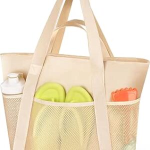 لايموميل شنطة شاطئ كبيرة مقاومة للماء مع سحاب، 8 جيوب قابلة للطي ومقاومة للرمال للنساء