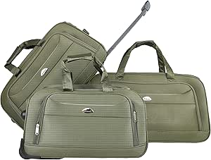 شنطة دفل بعجلتين من ابراج، 3 قطع - شنطة دفل بعجلات بحجم المقصورة، شنطة دفل بعجلات - شنطة يد قابلة للطي لعطلة نهاية الاسبوع والليل - اخضر، من بارا جون، بوليستر