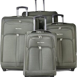 مجموعة شنط سفر مرنة بعجلات مكونة من 4 قطع من نيو ترافيل، موديل CS102/زيتوني, اوليف، نايلون