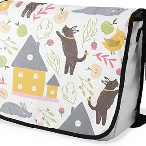 شنطة ماسنجر مدرسية مطبوعة رقمية بحزام اسود للبنات والاولاد من لو جاردين دو لين، شنطة ماسنجر للطلاب، شنط كتف مقاس 29 × 36 سم