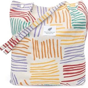 شنط توت كوردروي للنساء والفتيات، شنطة قطيفة مضلعة بسعة كبيرة قابلة لاعادة الاستخدام، شنطة كتف للبقالة مع جيوب داخلية