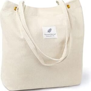 شنطة كبيرة توت من قماش مخملي مضلع للنساء، شنطة يد كوردروي مع جيب داخلي مناسبة للعمل والشاطئ وتناول الغداء والسفر والتسوق