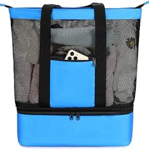 بلوبون شنطة توت شبكية للشاطئ مع مساحة تبريد معزولة قابلة للفصل بسحاب وجيب لحمام السباحة للنساء