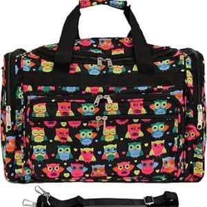 حقيبة من القماش الخشن مطبوع عليها World Traveler Animal Prints مقاس 48.26 سم، باللون الأسود والبومة، مطبوع عليها أشكال حيوانات من القماش الخشن 48.26 سم, اول بلاك