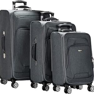 طقم مكون من 3 قطع شنط سفر سوفت سايد مزودة بعجلات دوارة للجنسين من النترا باللون الأسود، بوليستر